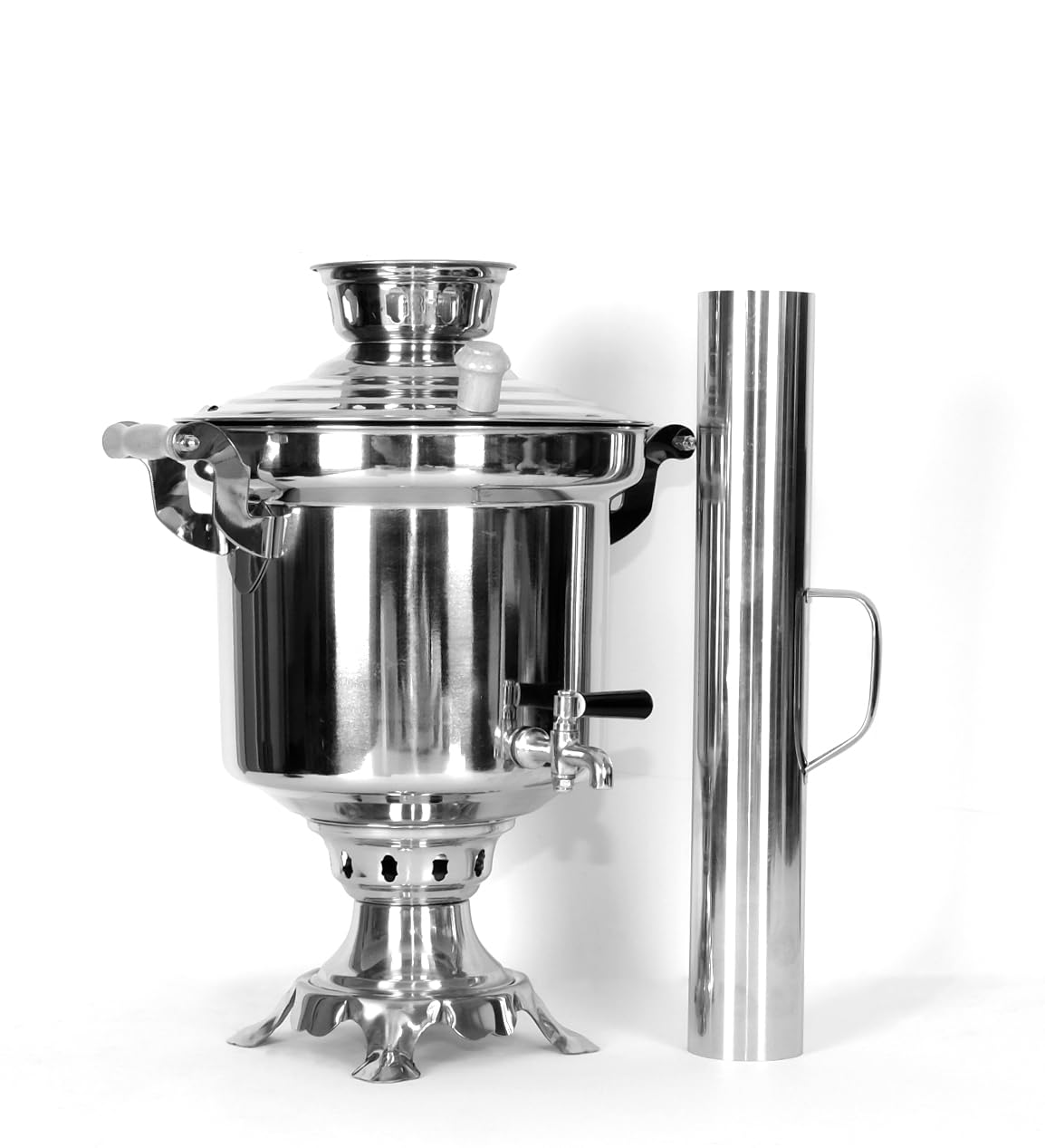 Samowar 5 L aus Edelstahl mit Schornstein Holzkohle Русский самовар на дровах Charcoal Tea Maker with Chimney Rohr Russischer Samovar