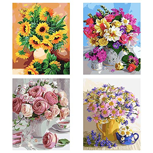 Fan House 4x Malen Nach Zahlen Set - 20x20cm DIY Ölgemälde Mit Pinseln & Acrylfarbe