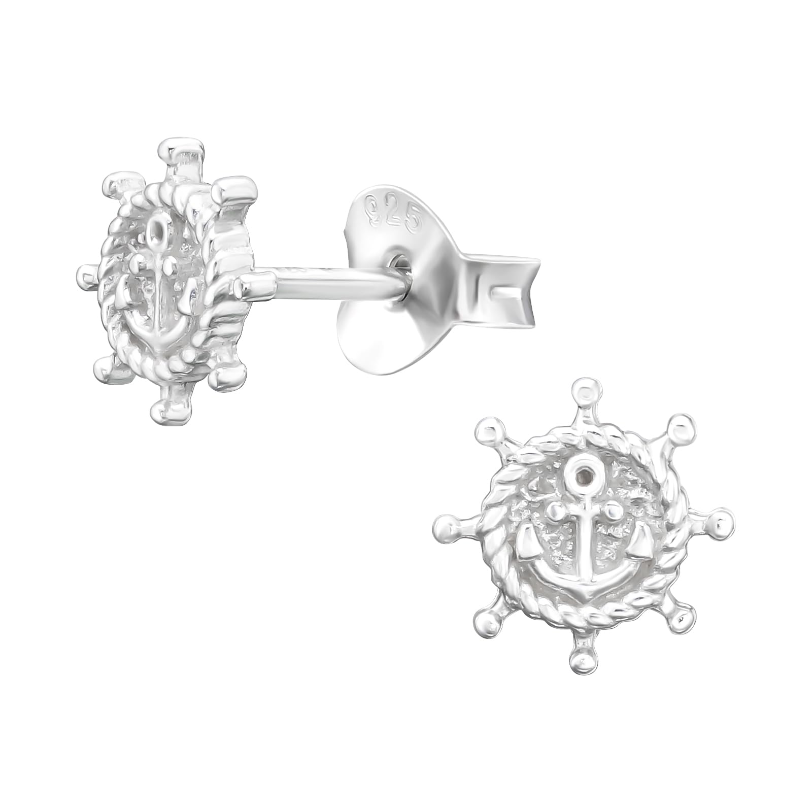 Laimons Pendientes para mujer Disco con ancla Brillante Rojo Plata de ley 925