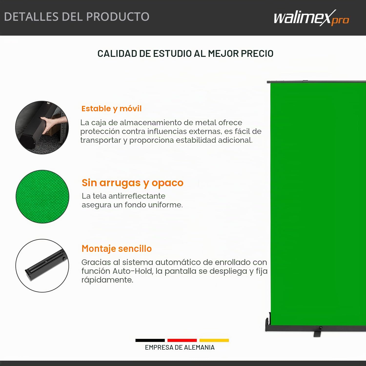 walimex Pro Roll-up Panel Background 210 x 220 cm, Color Verde