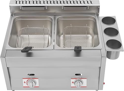 Miniatura 2 de Freidora eléctrica de 2 x 2500 W, 12.7 cuartos de galón, gran capacidad, freidora comercial de grado alimenticio con 2 cestas para freír papas