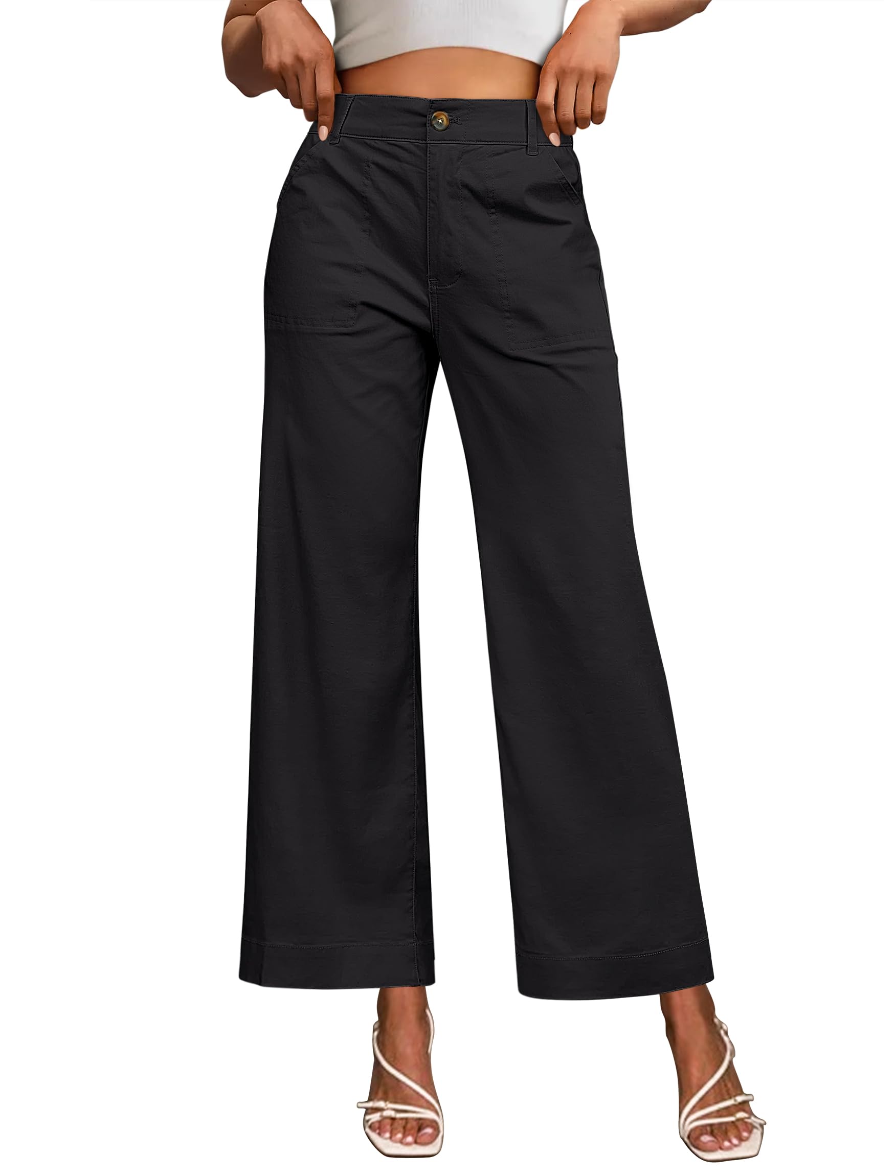 Eddoyee Wide Leg Stretchy Work Pants Women High Waisted Business Casual Dress Pants Straight Leg Slacks Trousers with