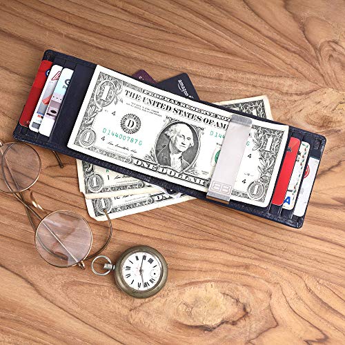 Image of Brooklyn Bridge Genuine Leather Money Clip Wallet for Men VT Blue - Premium Slim RFID Protected Wallet with Cash Clip & Multiple Card Slots, Stylish Front Pocket Design, Gift for Men