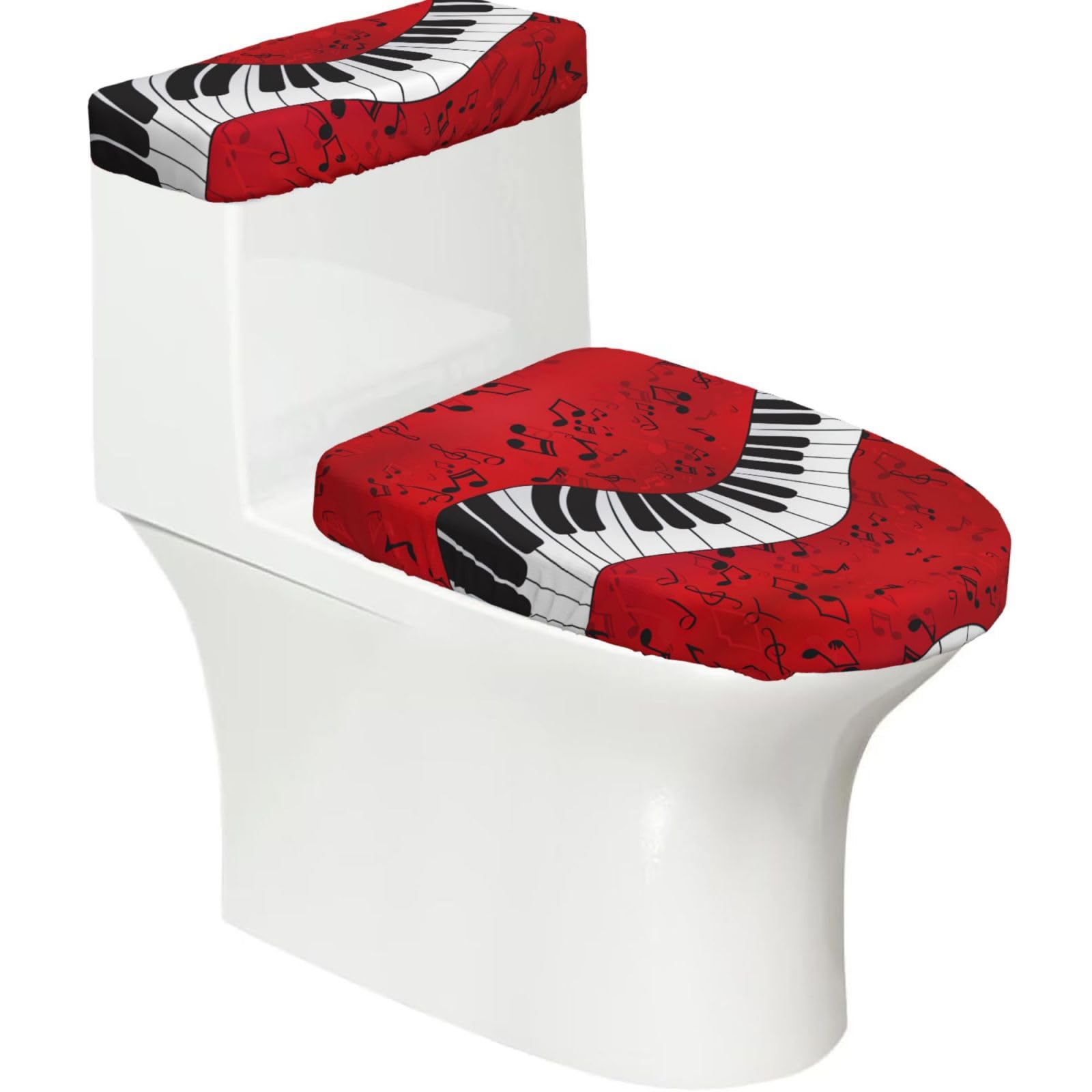 Music Note Piano Printed Toilet Tank and Lid Cover Set of 2 for Most Bathrooms, Fits Elongated Round Toilets