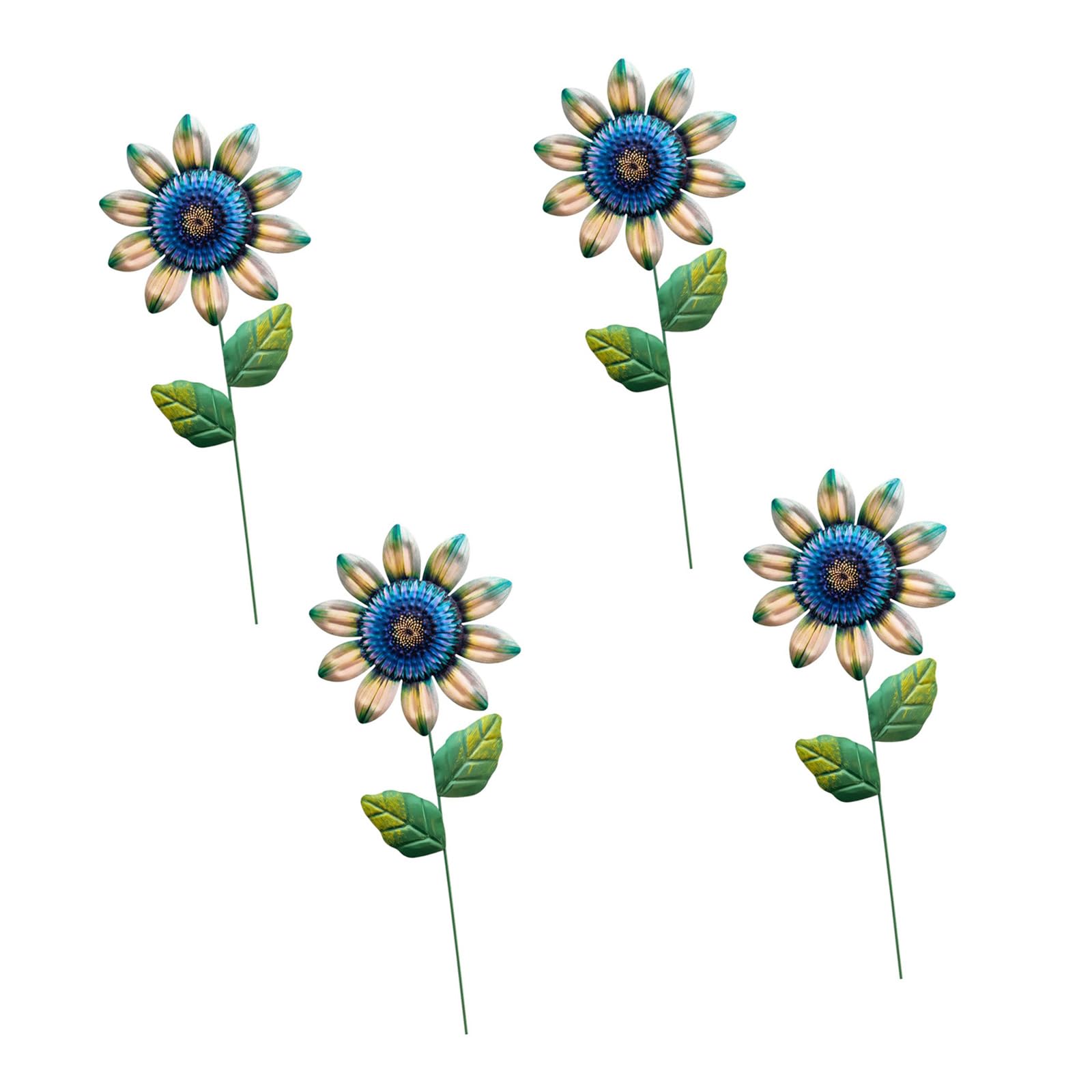 Metal Sunflower Yard Accent Stakes Set of 4Pcs for Flower Beds, Courtyard Displays, and Garden Border Display Areas Metal Sunflower Garden Stake Decor Flower Bed Stake Decorations Painted Iron Yard