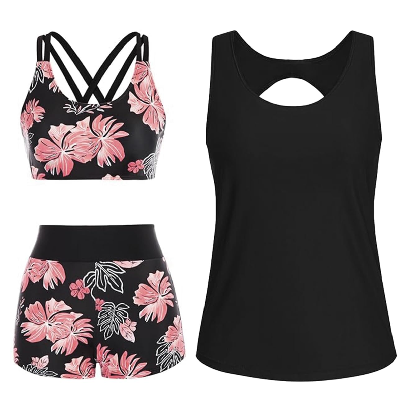 CheChury Tankinis Mujer 3 Piezas Traje de Baño Push Up Swimwear Bañadores Deportivos Reductor Vientre Plano Tallas Grandes