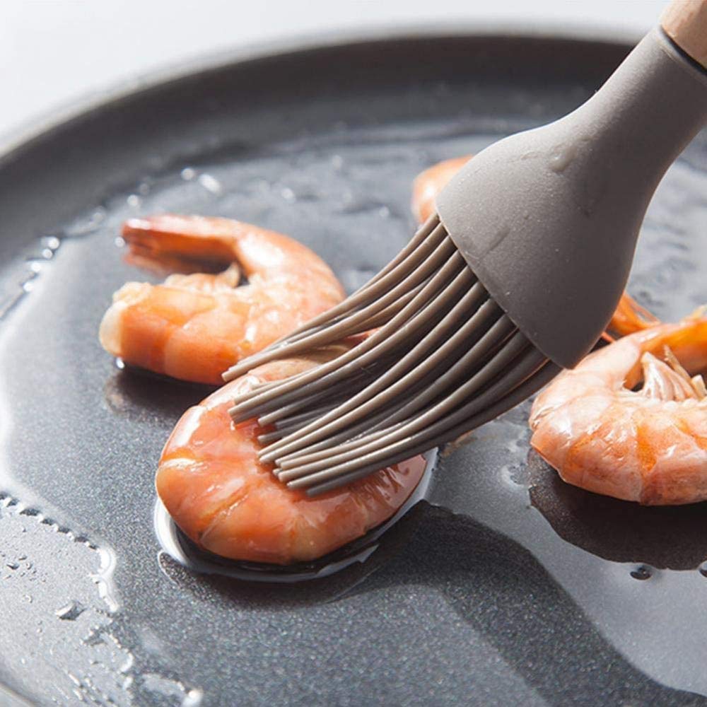 5 Piezas/Juego De Cocina De Silicona Resistente Al Calor Con Mango De Madera, Espátula De Silicona Para Batir, Cepillo Para Huevos Para Colador, Dentro De 240 ℃