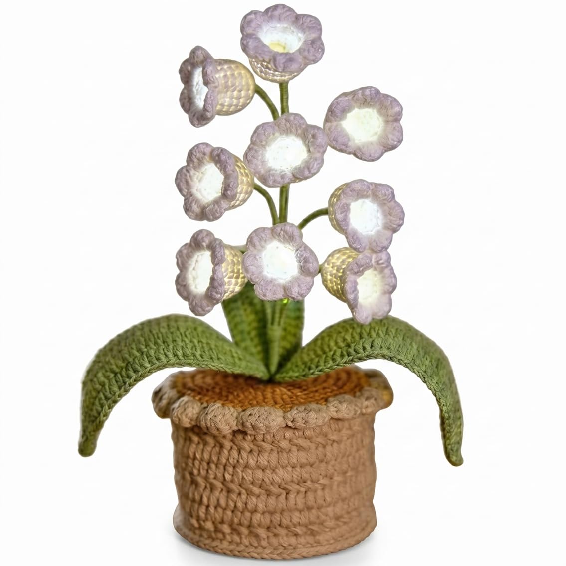 Sjfbebsy Crocheted Flowers, 9-Head Crocheted Lily of The Valley Lamp Handcrafted Flower Light with Led Strings White, Flower Lamp
