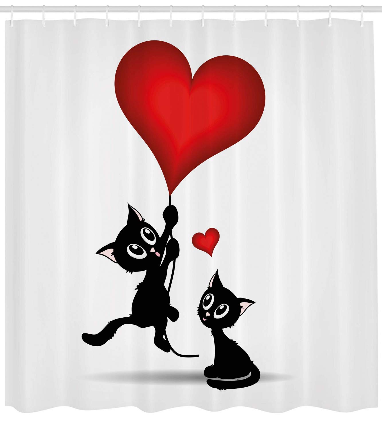ABAKUHAUS Valentines Day Shower Curtain, Baby Cat Holding Heart Shaped Baloons Romantic Love Themed Illustration - Image 2