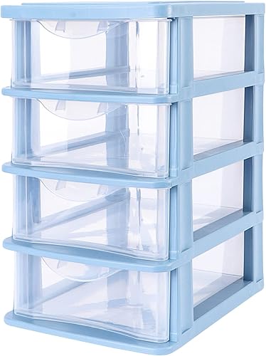 Organizador de maquillaje Cajón 1pc 3 Cajón Organizador de almacenamiento de escritorio Caja de almacenamiento de plástico azul