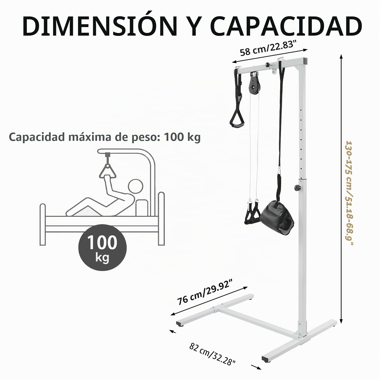 Barra de ayuda para incorporarse de la cama de acero independiente, con asa multifunción, polea y correa, altura ajustable, resistente hasta 100kg, ayuda para personas mayores y con movilidad reducida