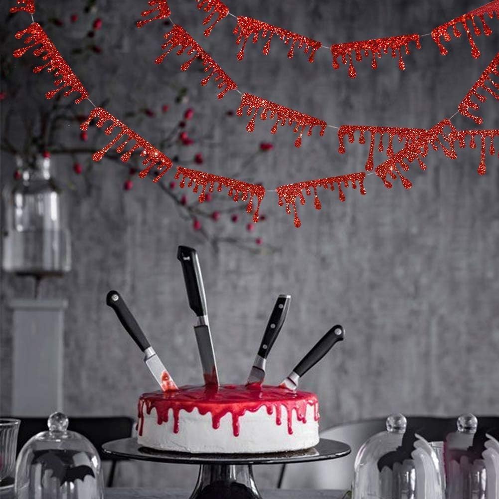 Cheerland Glitzer-Bluttropfen-Girlande 5 M – Gruselige Halloween-Deko, Vampir-Party, Horror-Motto