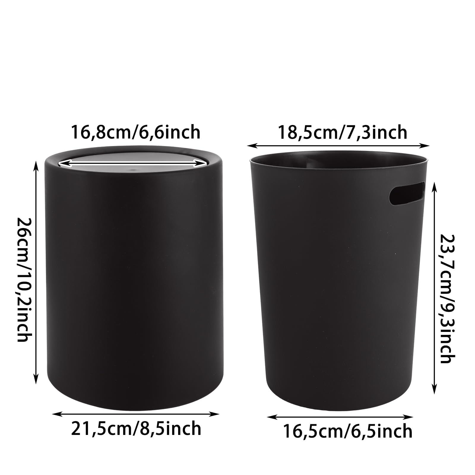 YAYODS Pattumiera Bagno 8L con Coperchio Basculante, 26x21,5cm Bidone Immondizia Circolare in Plastica BPA-Free, Secchio Interno con Sacchetto a Scomparsa per Bagno, Cucina, Ufficio e Vanity - Nero