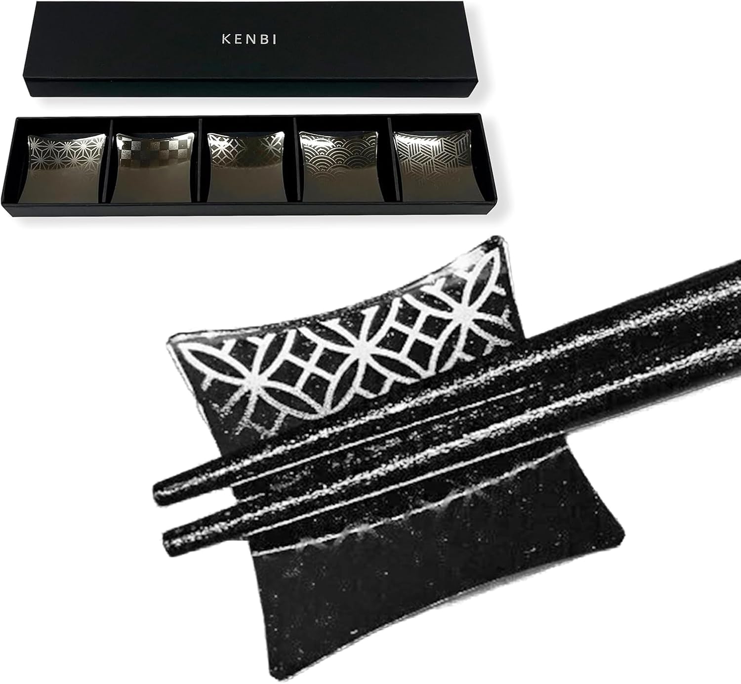 KENBI Chopsticks Rest, Japanese Pattern, Cutlery Rest, Japanese Style, Modern, Stylish, Set of 5 (Black) : Home & Kitchen