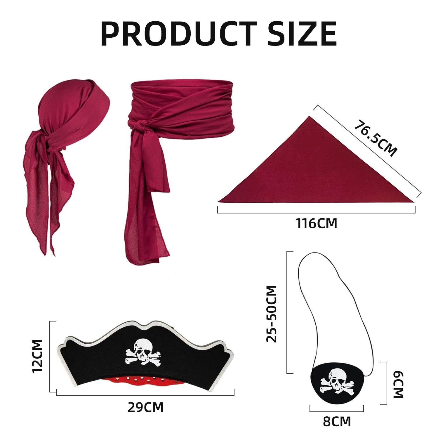 1 x bandana piracka, 1 x pasek, 1 opaska na oczy, kapelusz piracki, akcesoria dla kobiet