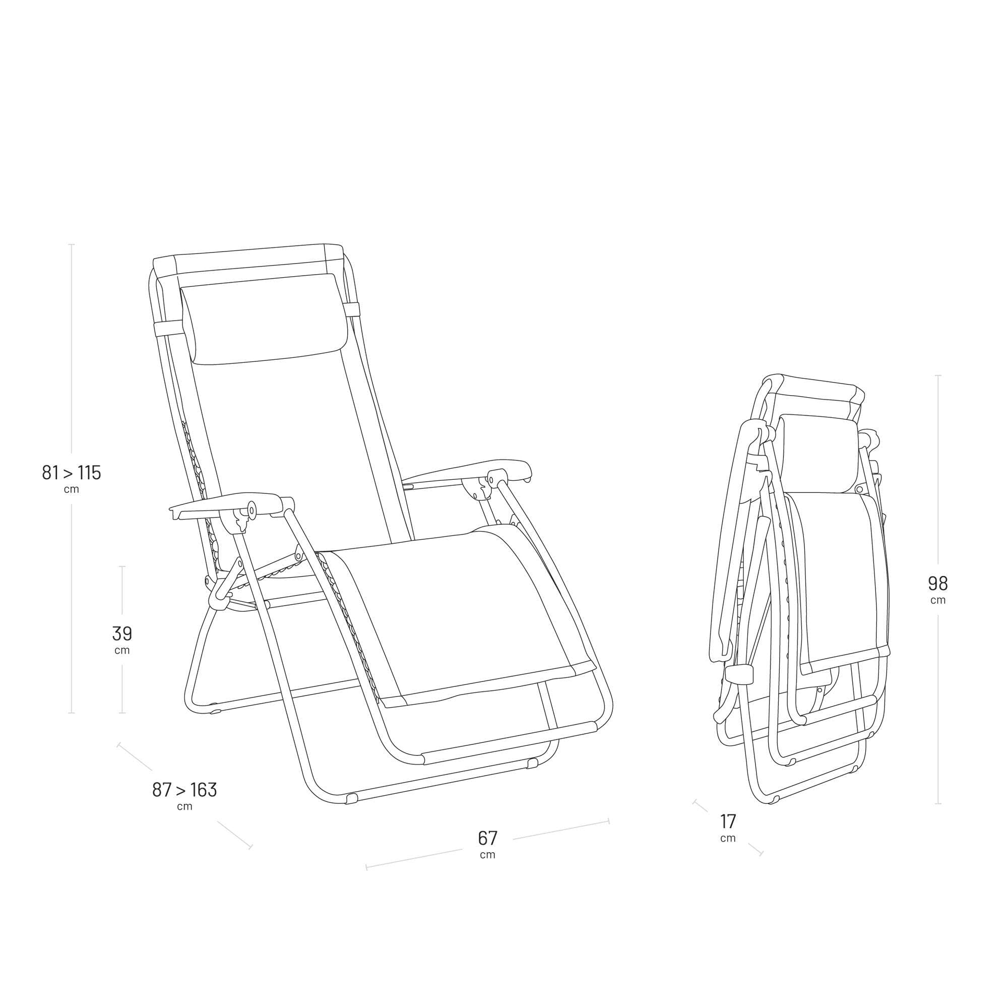 Lafuma MOBILIER - Fauteuil Relax Transat Jardin - Chaise Longue Matelassé Zéro Gravité - Rsx Clip - Lightcomfort® - Bleu Denim - Fabriqué en France - LFM2054_9928 - Garantie 5 Ans - L.87xl.67xH.115cm