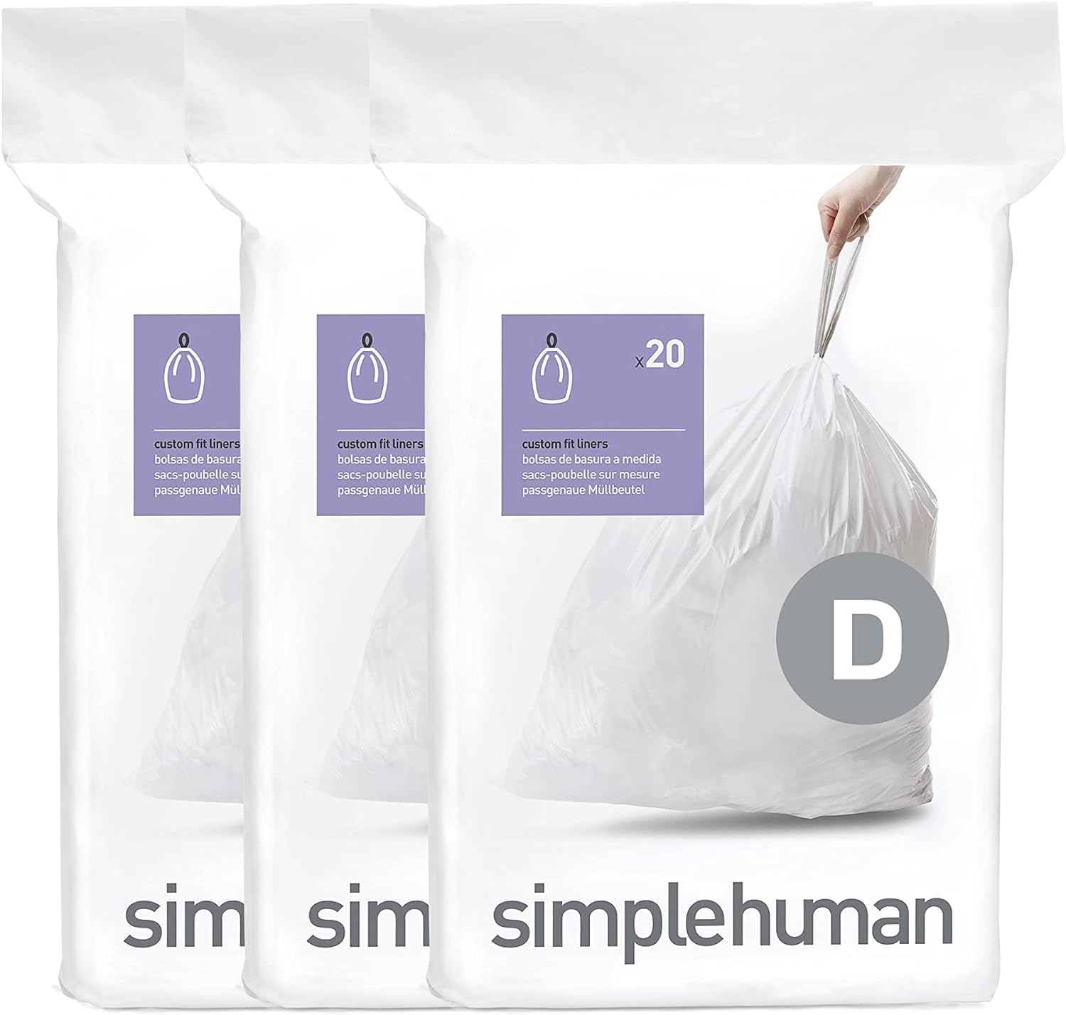 simplehuman CW0254 code D Custom Fit Bin Liner Bulk Pack, White Plastic