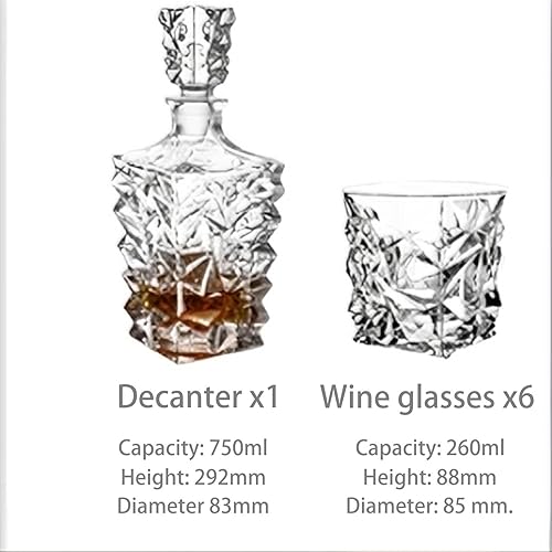 Miniatura 2 de Vintage Crystal Glass Bar Set - 7-Piece Set (6 Wine Glasses + 1 Decanter) Floral Design Home Set