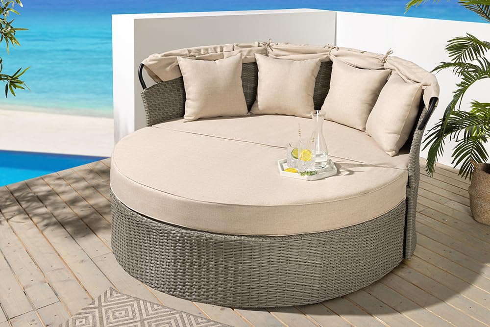 Riess Ambiente Outdoor Sonneninsel - Playa Living - 165cm - Natur - Polyrattan Aluminium - inklusive Kissen wetterfest
