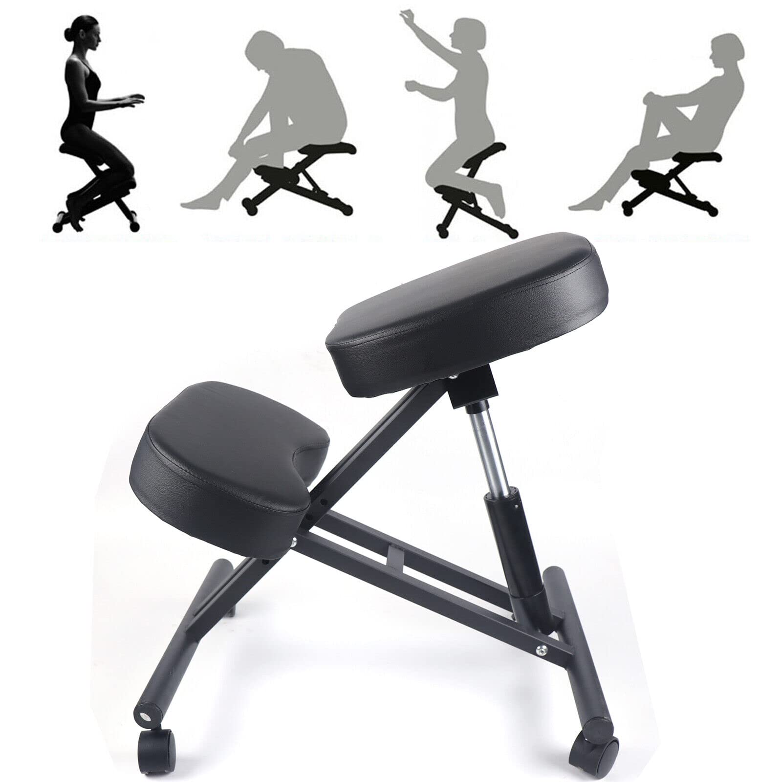 Chaise orthopédique ergonomique - Chaise d'ordinateur - Tabouret à genoux - Tabouret en tissu noir - Chaise de santé - Tabouret de bureau - Chaise de santé confortable rembourrée