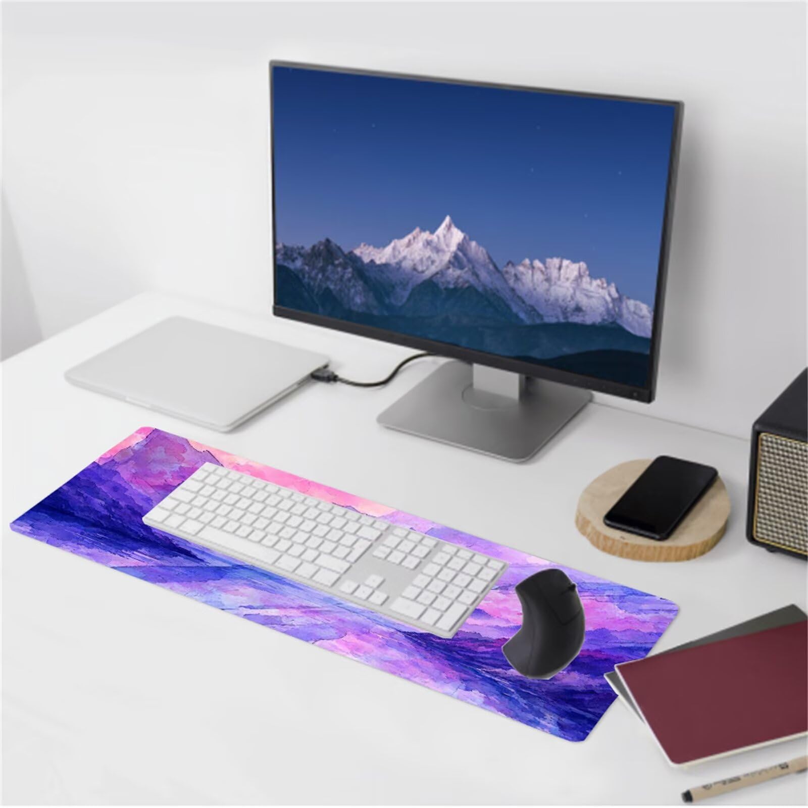 Tappetino Mouse Rosa Tappetino Scrivania Montagna Tappetino Mouse Gaming Confortevole Superficie Superfine Poliestere Fibra Base Solida in Gomma per Presa Salda Lavabile Mouse Pad 1200x600x3mm H2-93