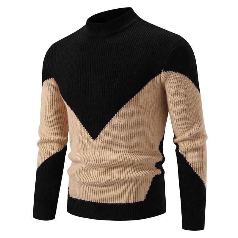 Men's Stand up Collar Color Blocked Pullover Sweater, Casual Loose Oversized Knit Sweater