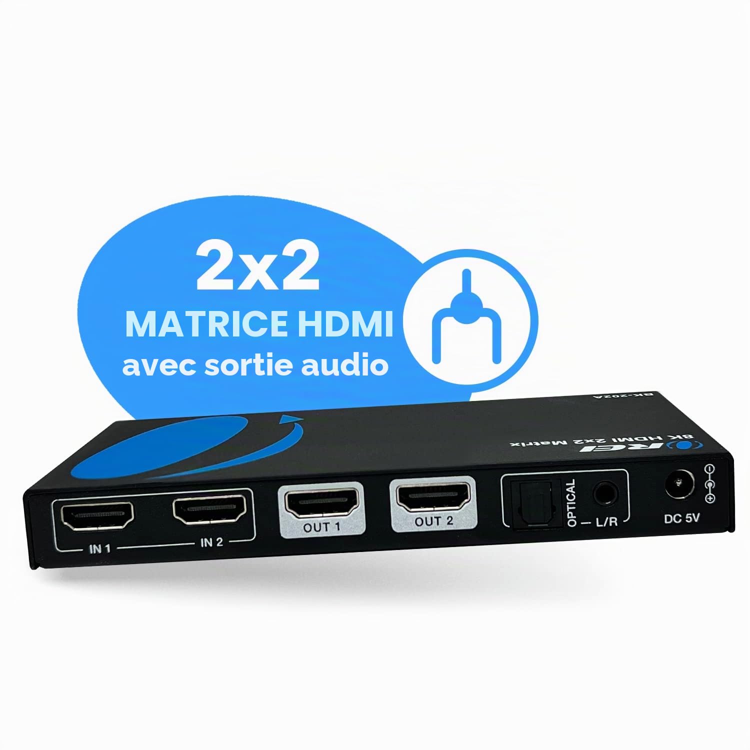 OREI Commutateur matriciel HDMI 8K 2 x 2, commutateur avec extracteur Audio UltraHD Prend en Charge jusqu'à 4K @ 120 Hz IR EDID HDCP 2.3 – Télécommande (BK-202A) (2 x 2 – Sortie Audio)