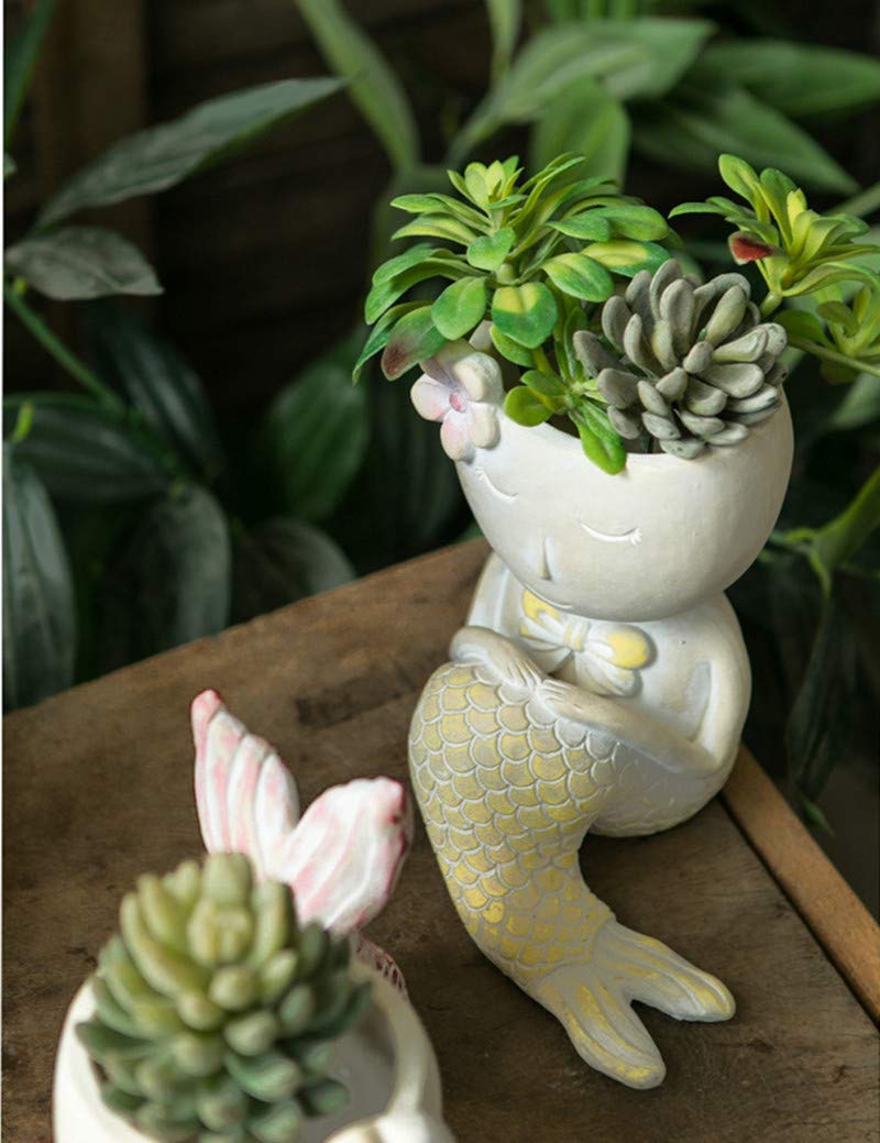 AIITLLYNA Skulptur Blumentopf,Sukkulenten Blumentpfe,Meerjungfrau  Statue,Niedliche Blumentpfe mit Bodenlcher,Kaktus Pflanzgef fr Innen &  Auen Dekoration(B): Amazon.de: Garten