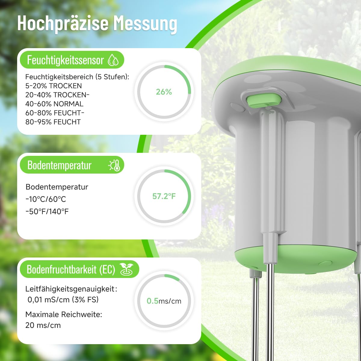 Smart 3-in-1 Bodenfeuchtigkeits-/Temperatur-/Düngemessgerät, digitaler Bodensensor mit Tuya/Smart Life APP-Push-Benachrichtigung für Garten/Landwirtschaft/Rasen