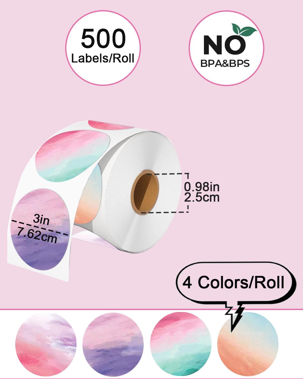 Round Thermal Labels, Thermal Printer Labels use for Barcode, Shipping, Customized, Circle Direct Thermal Stickers Label for Printer, 500PCS/ 1 Roll, 3 inch, Gradient Purple - Image 2