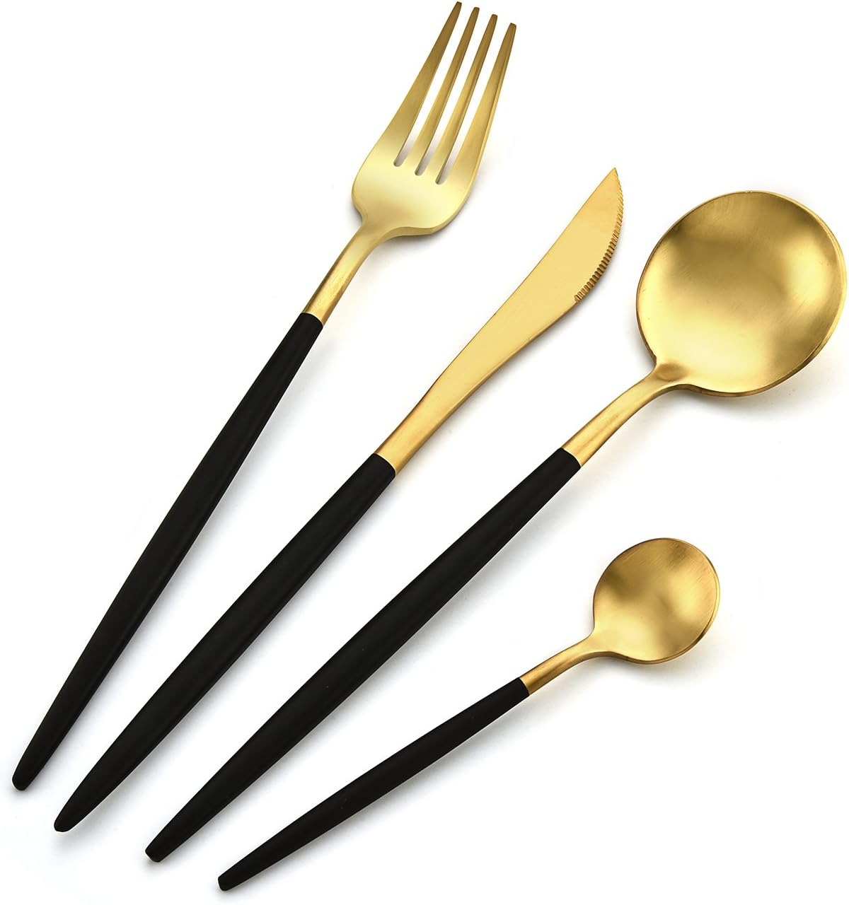 Deacory Cutlery Set with 4 Piece Including Knife Forks Spoons Service for 1 Black and Matte Gold 18/10