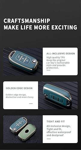 Miniatura 6 de SANRILY Funda para llavero de borde dorado para Renault Sandero Stepway Logan Clio Arkana Captur Kadjar sin llave con llavero de cuero brillante