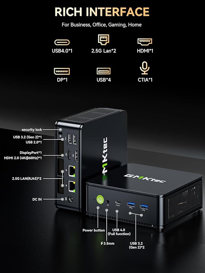 GMKtec M6 Ultra Gaming Mini PC Ryzen 7640HS (Upgraded 6600H/ 6800U), 32GB RAM DDR5 1TB SSD Dual NIC LAN 2.5GbE Desktop Computers Office Home, Triple 4K Display, WiFi 6, USB4, BT 5.2, DP, HDMI 2.0