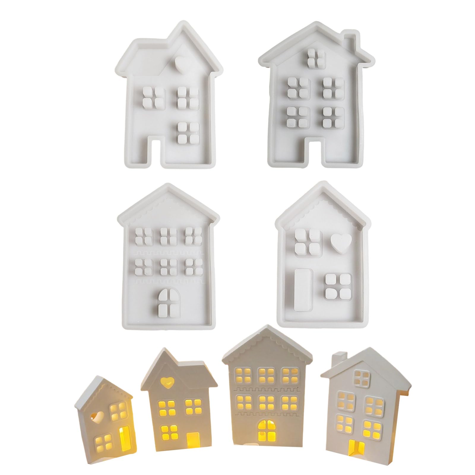 Confezione da 4 stampi in silicone fatti a mano a forma di casa in resina, adatti per decorazioni e regali
