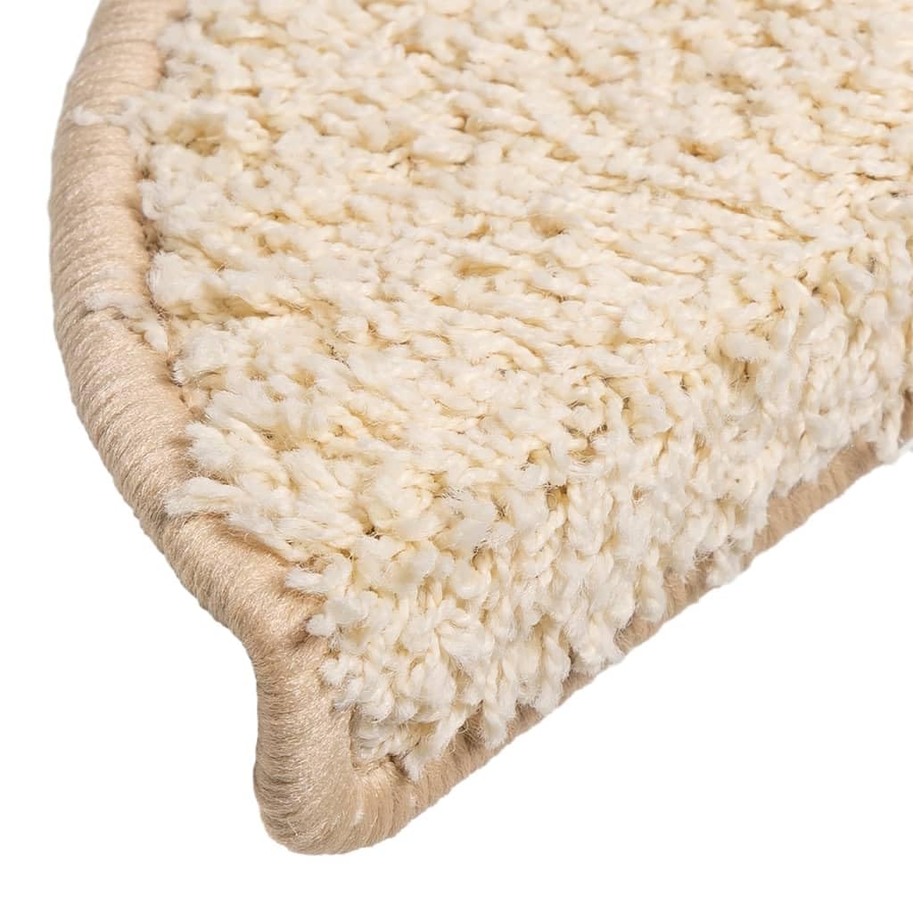 Stufenmatten 15 Stück 56x17x3 cm Creme Halbrund Treppenstufen Matten, Teppich Innen für Treppen, rutschfest Stufenmatten Treppenteppich