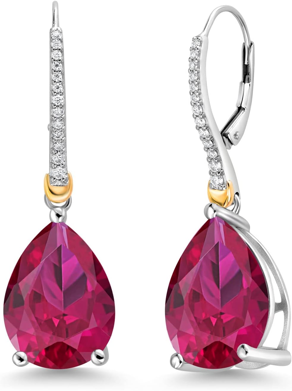 Gem Stone King 12-22 Cttw Gemstone Birthstone and White Moissanite Teardrop Drop Dangle Earrings For Women | 925 Sterling Silver and 10K Yellow Gold | Pear Shape 16X12MM