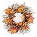 SANNYSIS Thanksgiving Day Large Wreath with Berry Maple Leaf Fall for Door Wall Ornament Garland Decoration 19.69inch (A)