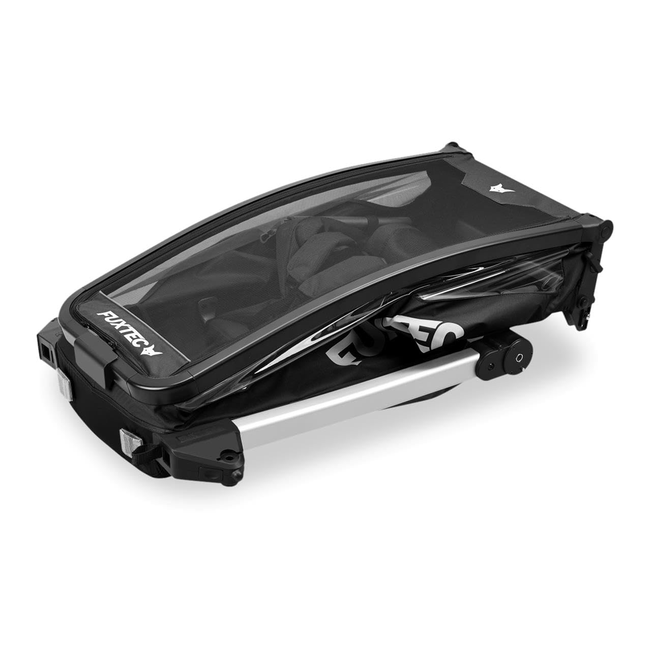 FUXTEC Remorque de vélo pour enfants FX-FA1S, monoplace pliable avec poignée de poussée et protection contre la pluie, ceinture de sécurité intégrée et bracelet de poignet, charge maximale 35kg, avec