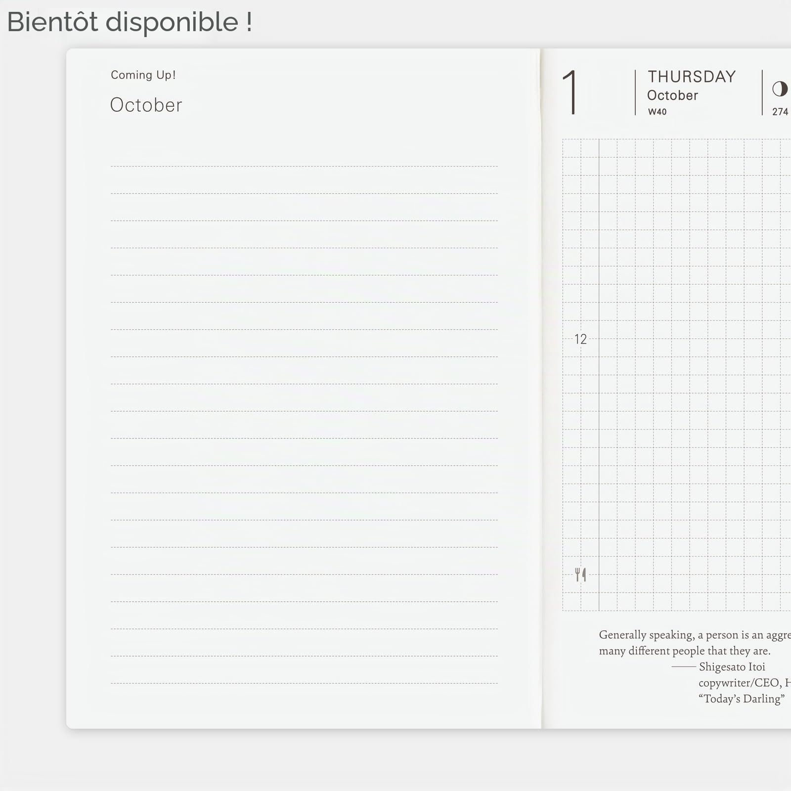 Hobonichi Techo Carnet de planification 2026 – Format A6, anglais, quotidien, début janvier, début du lundi