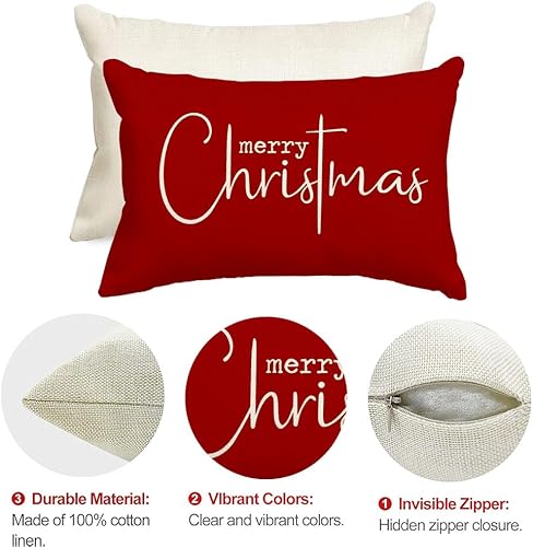 Miniatura 7 de RABUSOFA Fundas de almohada rojas de 12 x 20 pulgadas, decoraciones de Feliz Navidad, fundas de almohada decorativas de invierno, fundas de cojín