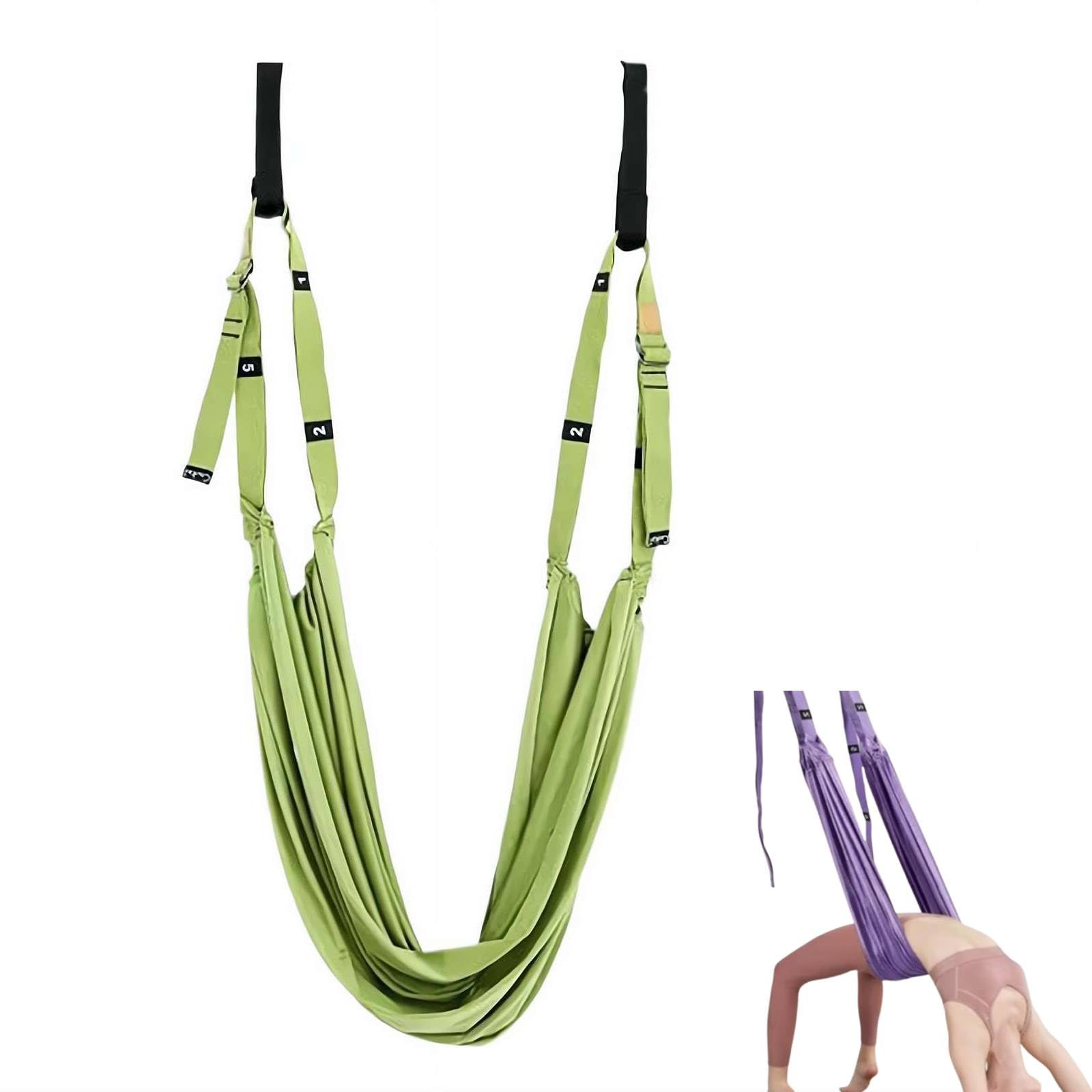 Yoga Stretching Strap, Yoga Swing, No Drill Door Frame Installation Strap with Numbered Loops, Polyester Aerial Stretch Band for Backbends, Splits and Inversions (Green)