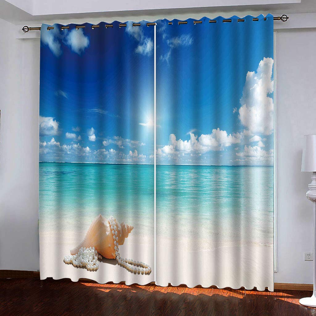 Rideaux occultants imprimés 3D mer bleue 140x270 cm lot de 2 pour salon moderne