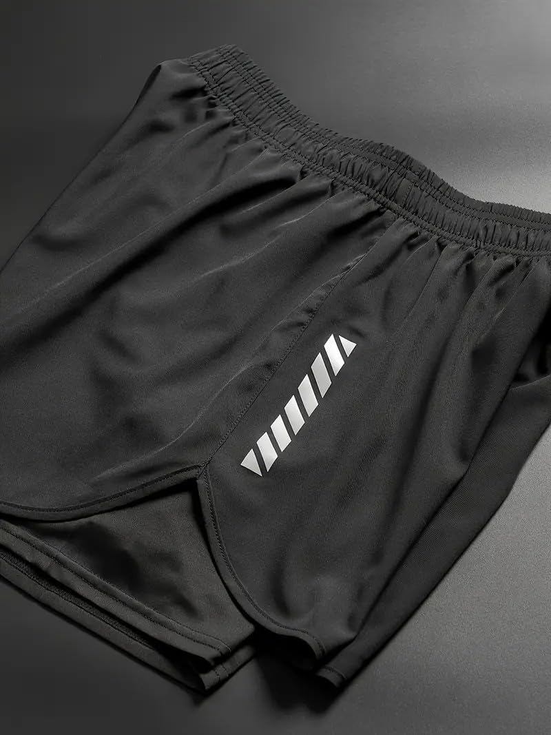 THIRD QUADRANT 2-in-1 Running or Gym Lycra Shorts for Men || Quick-Dry Athletic Shorts ||with Built-in Liner, Black (in, Alpha, L, Black) 4