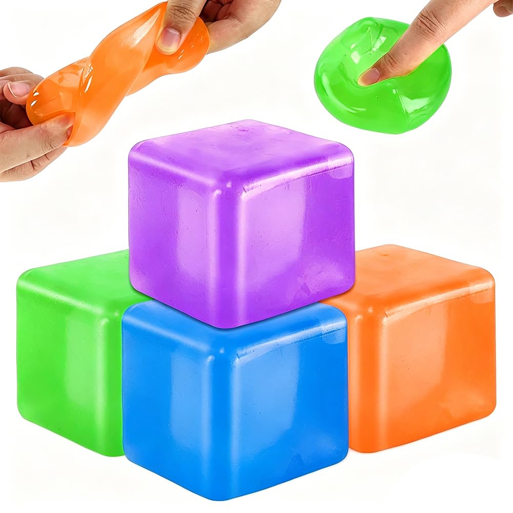 HATFRYF 4 Pcs Fidget Toys Squishy Stress Cube, Solid Ice Cube High Density Malt Sugar Filled Squishy Stress Relief Toys Autism Fidget Balls Sensory Anxiety Relief Item for Adults C — image 1