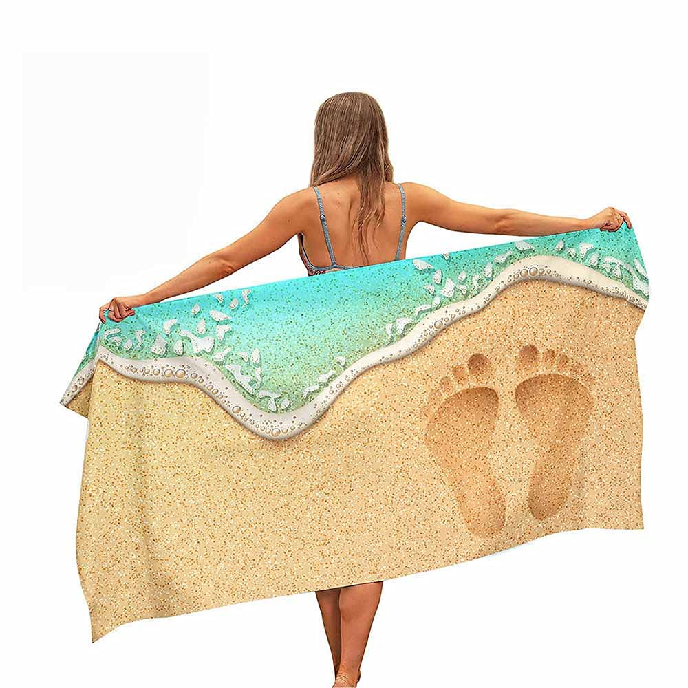 Fansu Footprint Microfibre Beach Towel Extra Large, 3D Beach Wave Printed Easy Care Lightweight Quick Dry Soft Super Absorbent Sports Travel Summer Swim Yoga Bath Towels (,70X150cm)