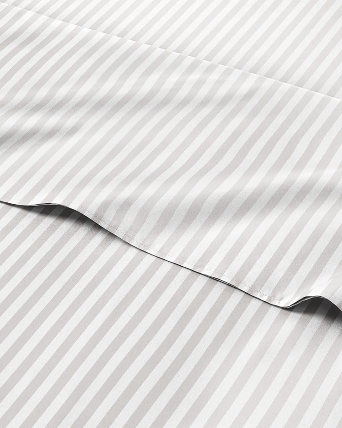 Striped Queen Size Sheets Set, 4 Pieces, 16" Deep Pocket - Metro Pinstripe