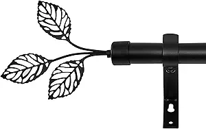 RYB HOME Black Curtain Rod 1 Inch Diameter Adjustable Length 72 to 144 Inch Long Window Drapes Rod Set with Leaf Ends for Room Divider Farmhouse Sliding Glass Door, Matte Black