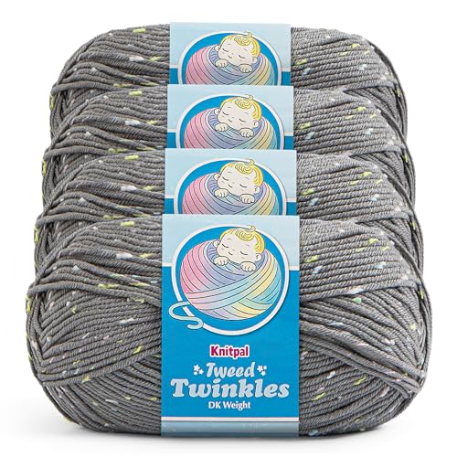 Image of Tweed Twinkles Soft Baby Yarn for Crocheting, 4-Pack (696Yds / 400G), Free Patterns - Acrylic Baby Blanket Knitting Yarn with Flecks - Size 3 DK Light Worsted Weight - Koala Grey