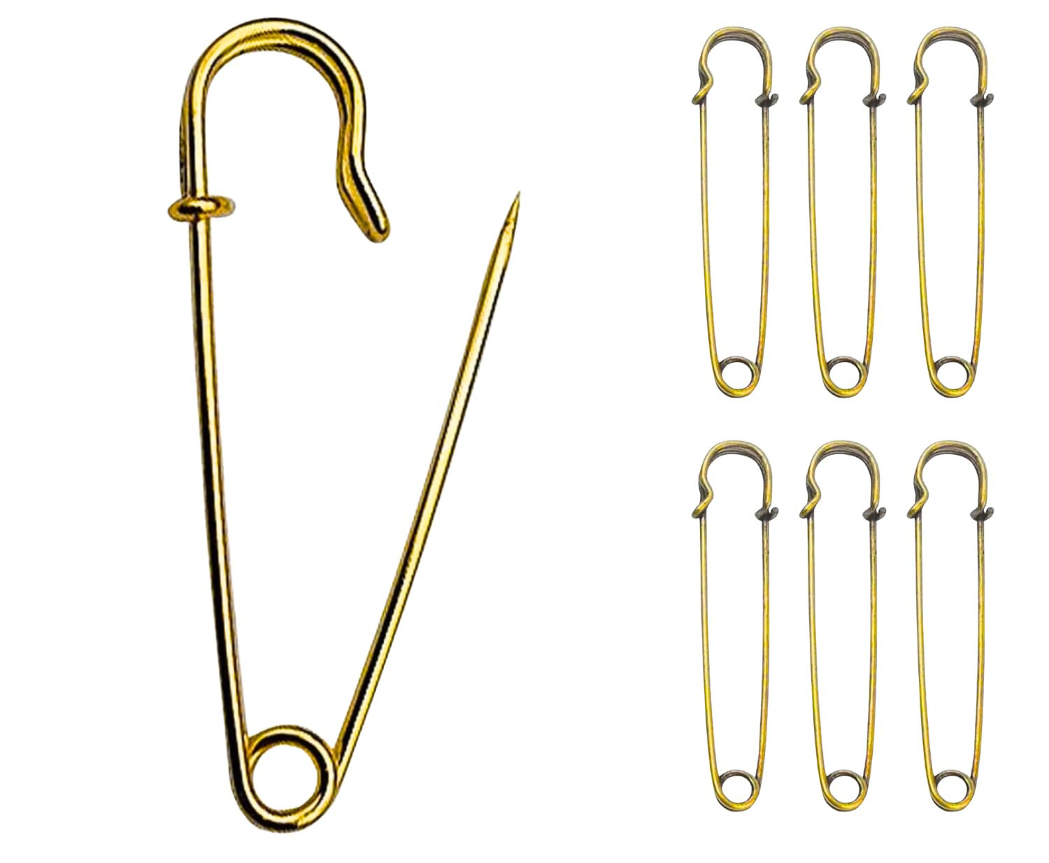 ROKEL Large Safety Pins – 6 Pcs, 70mm Golden Heavy Duty Stainless Steel Blanket & Kilt Pins for Clothes, Quilting Crafts Jewellery Brooch Making (70mm-Golden, 6 Pcs)