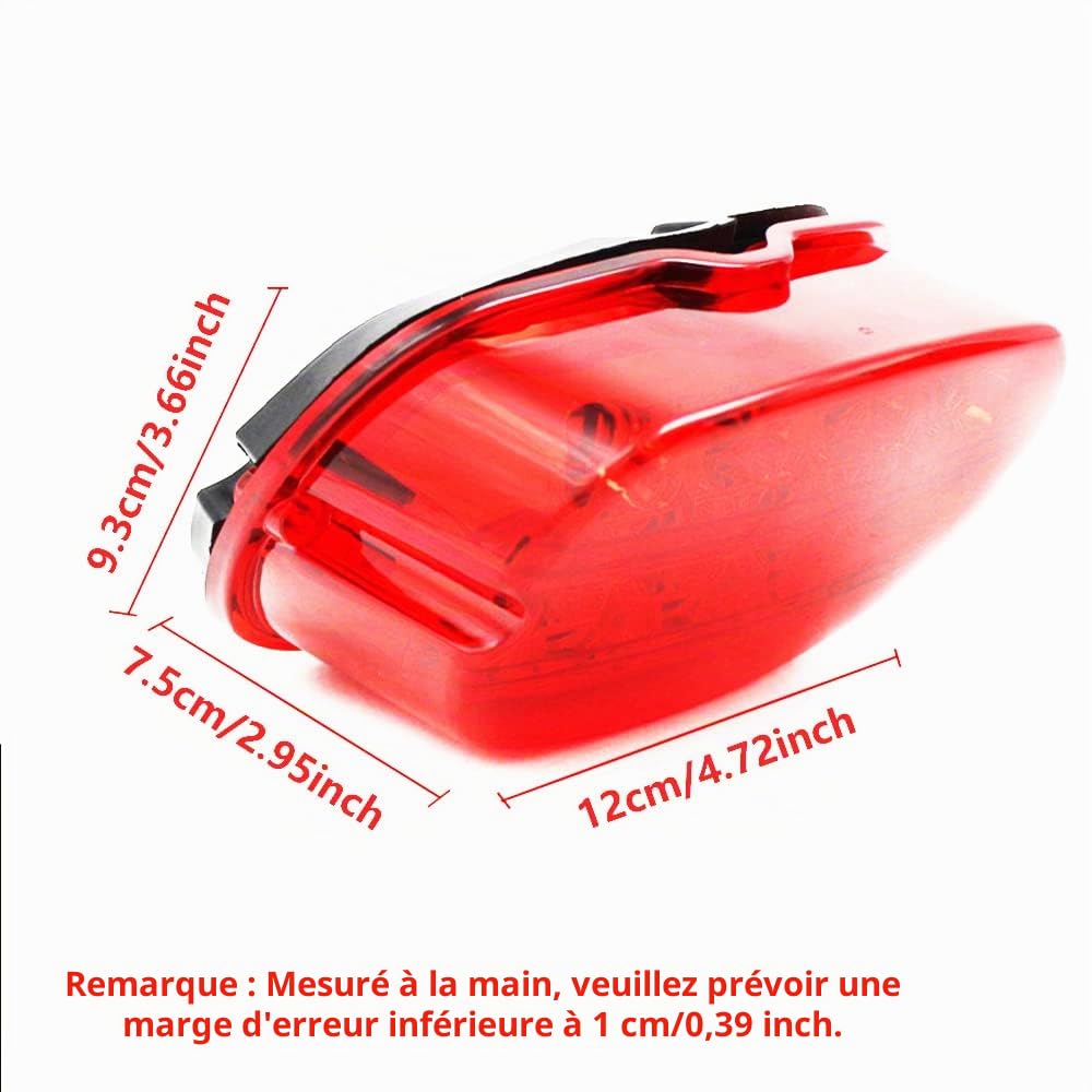 Riloer Feu arrière de moto 13 LED avec lentille fumée rouge/noire pour H-arley D-yna Road King Electra Glide Street Bob Touring Feu arrière LED fumé avec éclairage rouge Conduite de frein
